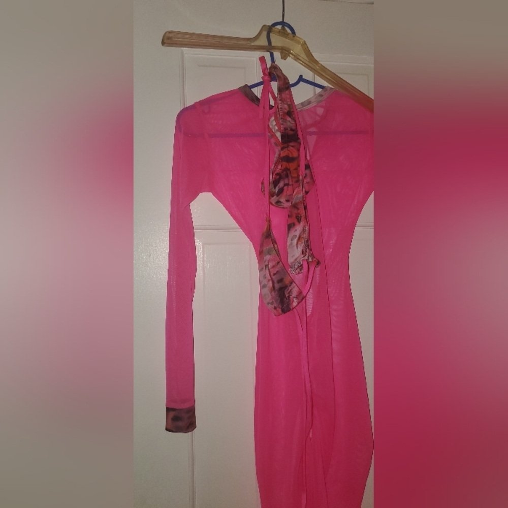3 pieces Jumpsuit with top and bottom bikini Bartender dancer outfit S hot Pink - Picture 7 of 12